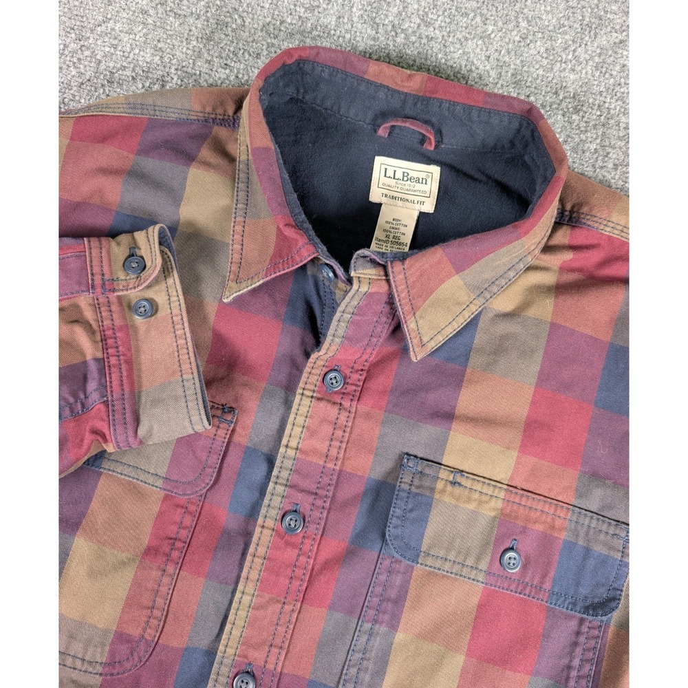 LL Bean Flannel‎ Lined Hurricane Shirt Mens XL Reg Plaid Wind Water Resistant